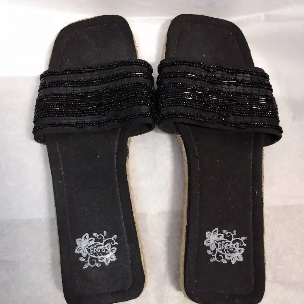 Ragg Footwear Beaded Upper Espadrille Flat Black size 10